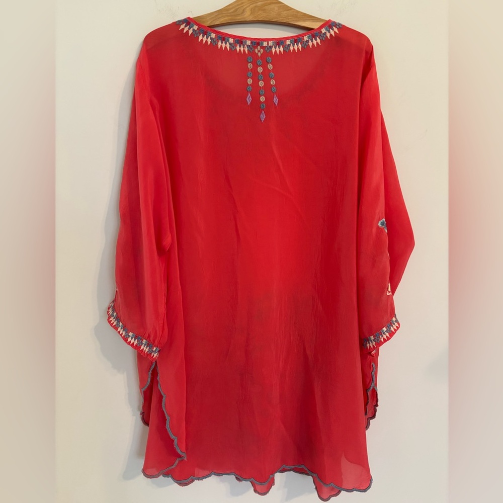 Johnny Was Red Embroidered Floral Tunic Top - Picture 2 of 13